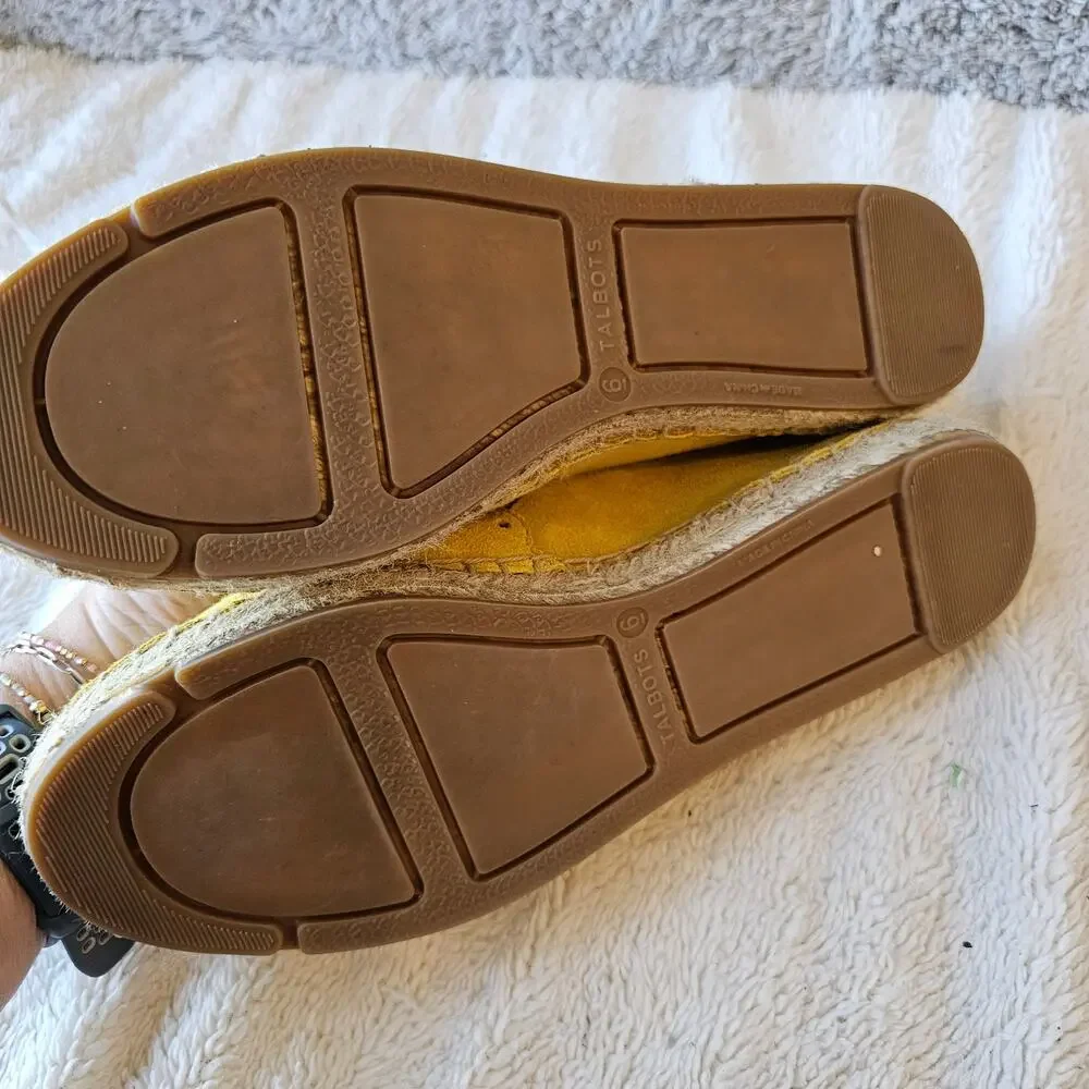 Talbots Women's Izzy Silk Suede Leather Slip On Espadrilles Loafer Size 6 Yellow